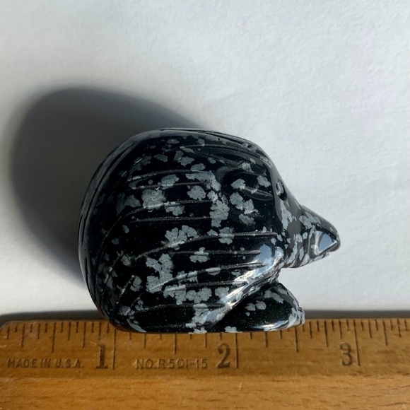 Snowflake Obsidian Carved Hedgehog Carving Bird Head Figurine Crystal Healing 2" - Picture 12 of 12